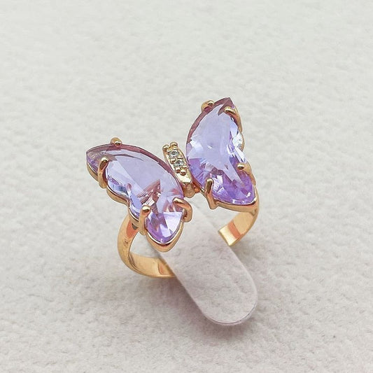 Crystal Purple Butterfly Adjustable Ring