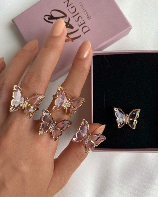 Crystal Purple Butterfly Adjustable Ring