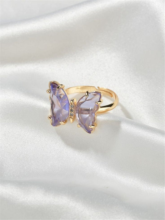Crystal Purple Butterfly Adjustable Ring