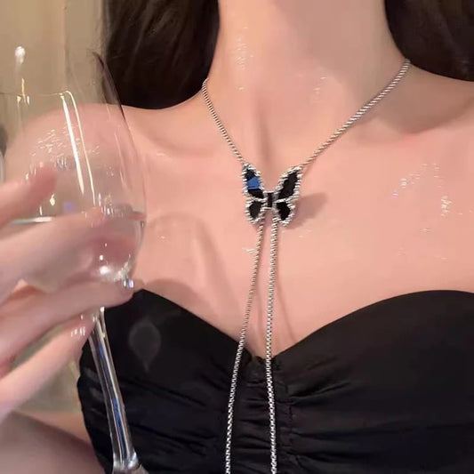 Adjustable Silver Butterfly Pendant (Black)