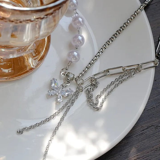 Pearl Butterfly Necklace and Ring Set
