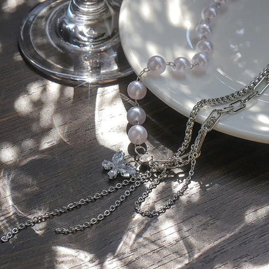 Pearl Butterfly Necklace and Ring Set