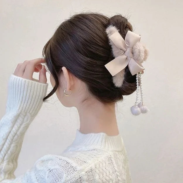 Bowtie Fluffy Hair Claw Clip