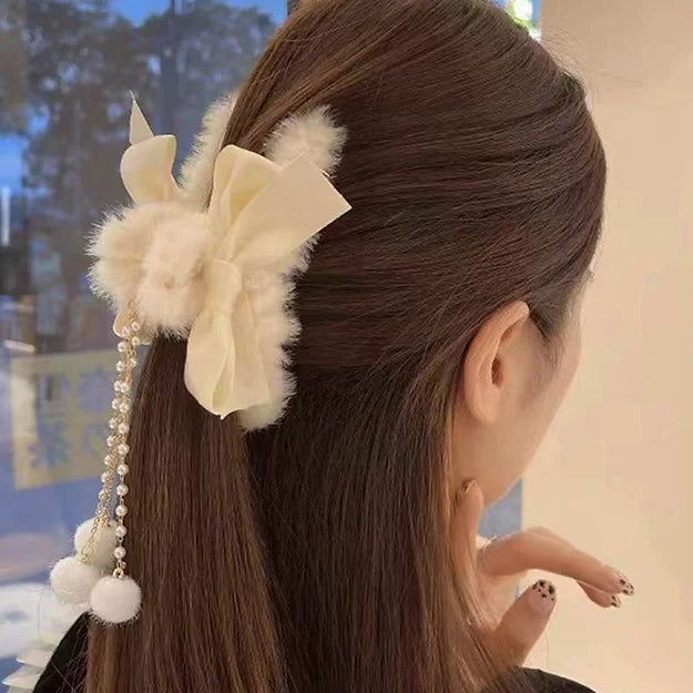 Bowtie Fluffy Hair Claw Clip