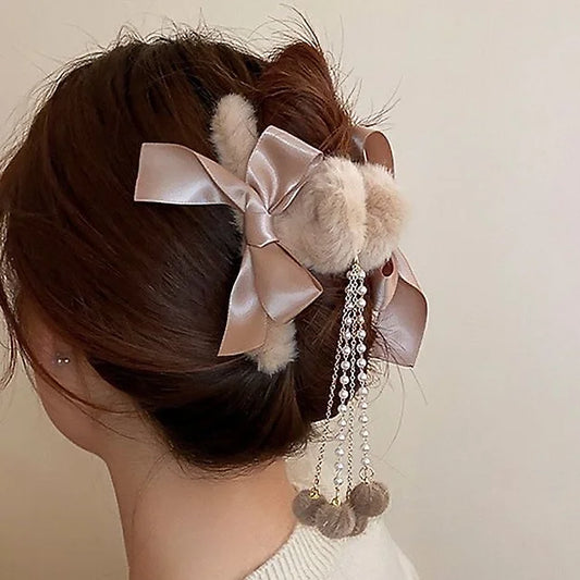 Bowtie Fluffy Hair Claw Clip