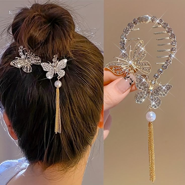 Gold Rhinestone Bun Clip