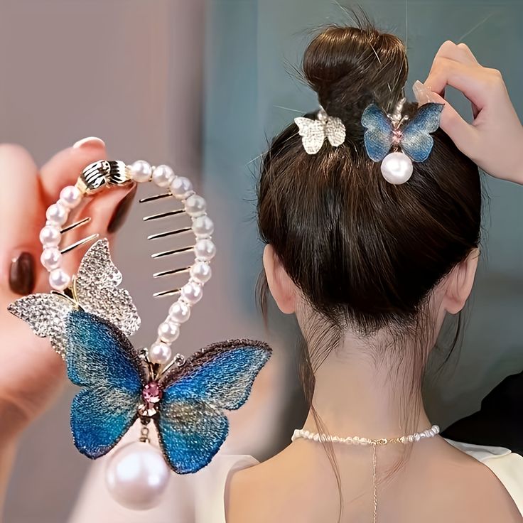 Blue Rhinestone Bun Claw Clip
