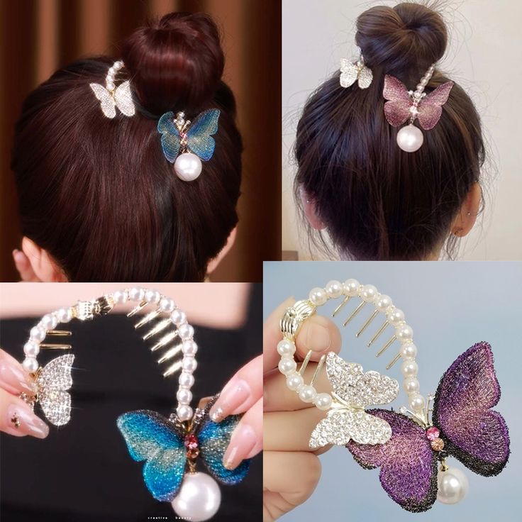 Blue Rhinestone Bun Claw Clip