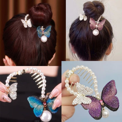Blue Rhinestone Bun Claw Clip