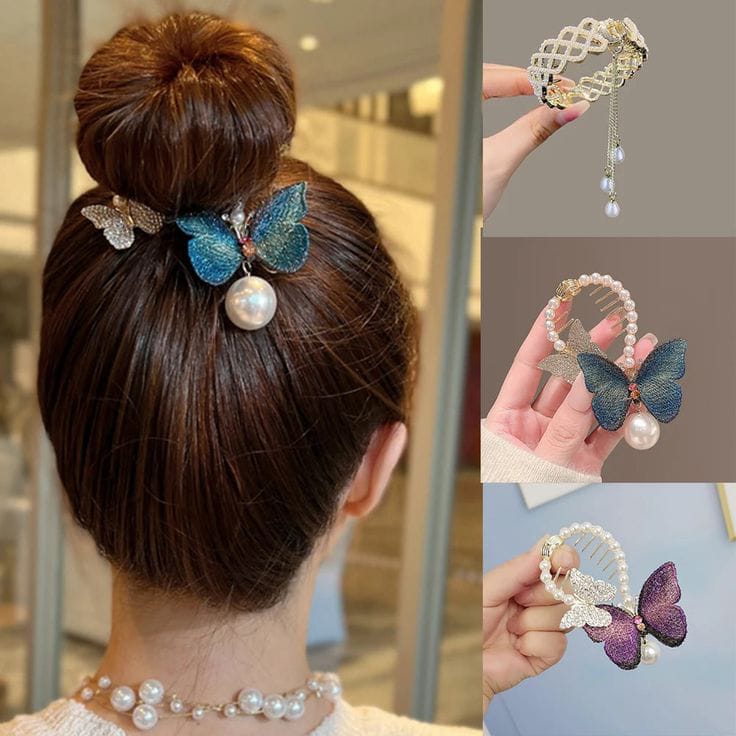 Blue Rhinestone Bun Claw Clip