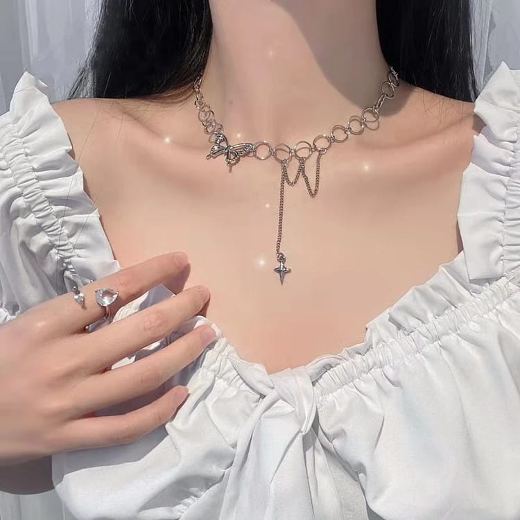 Silver Butterfly Necklace/Choker