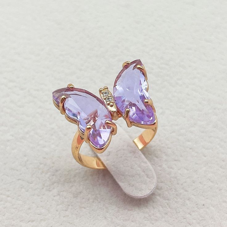 Crystal Purple Butterfly Adjustable Ring