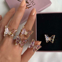 Crystal Purple Butterfly Adjustable Ring