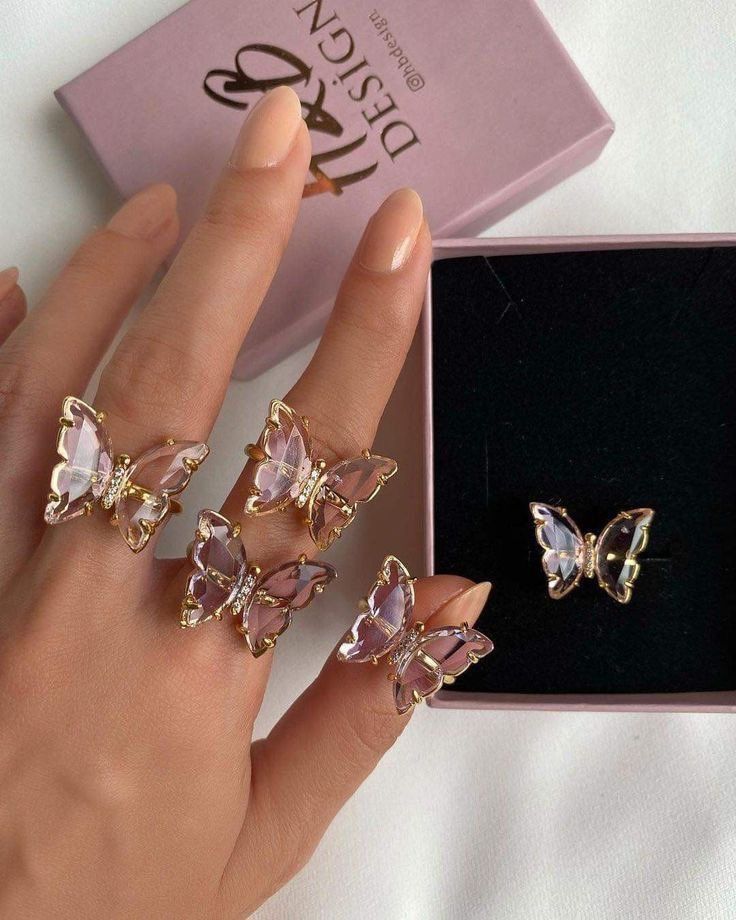 Crystal Purple Butterfly Adjustable Ring