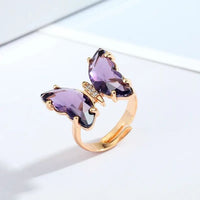 Crystal Purple Butterfly Adjustable Ring