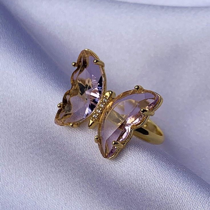 Crystal Purple Butterfly Adjustable Ring