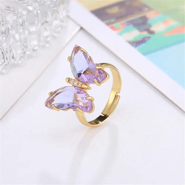 Crystal Purple Butterfly Adjustable Ring