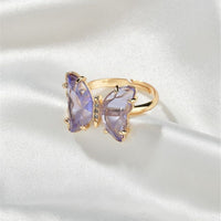 Crystal Purple Butterfly Adjustable Ring