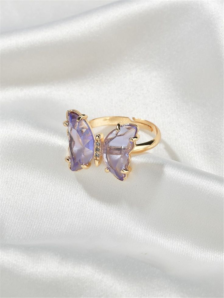 Crystal Purple Butterfly Adjustable Ring