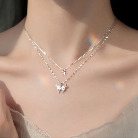 Layered Silver Butterfly Pendant