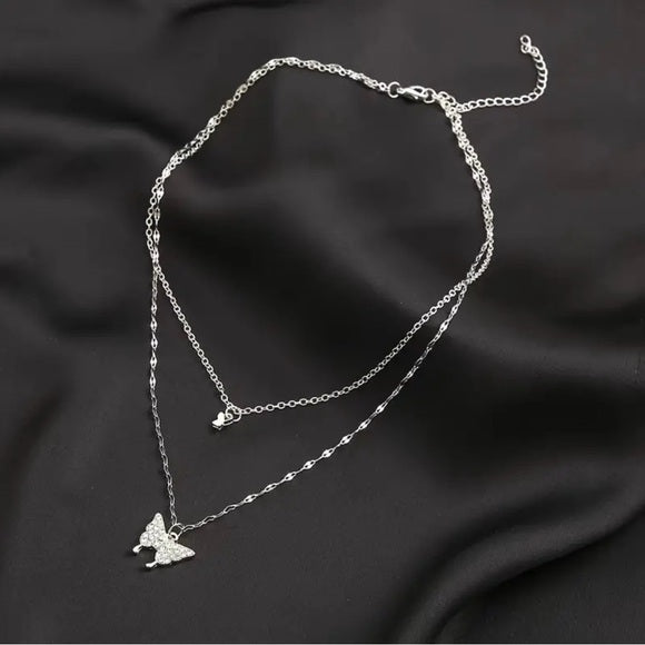 Layered Silver Butterfly Pendant