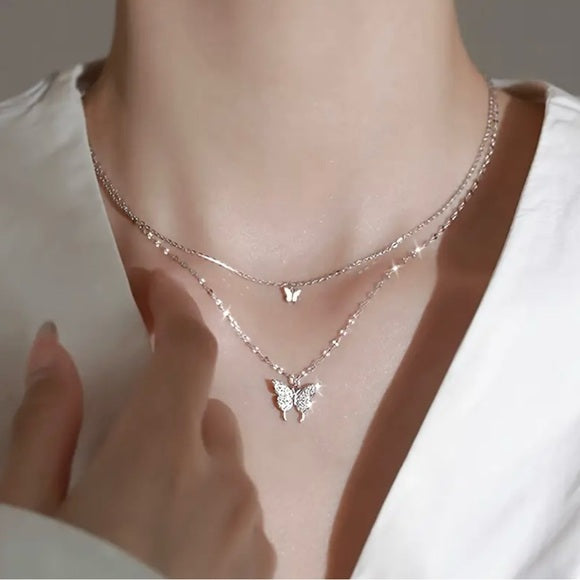 Layered Silver Butterfly Pendant