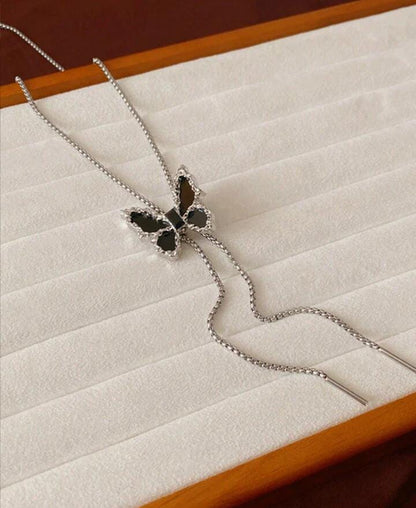 Adjustable Silver Butterfly Pendant (Black)
