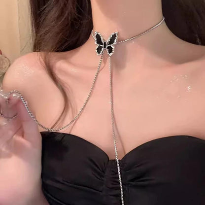 Adjustable Silver Butterfly Pendant (Black)