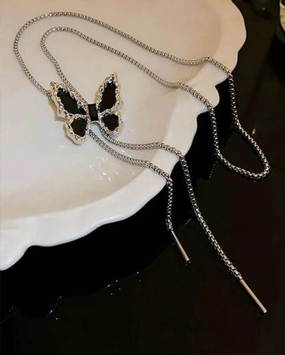 Adjustable Silver Butterfly Pendant (Black)