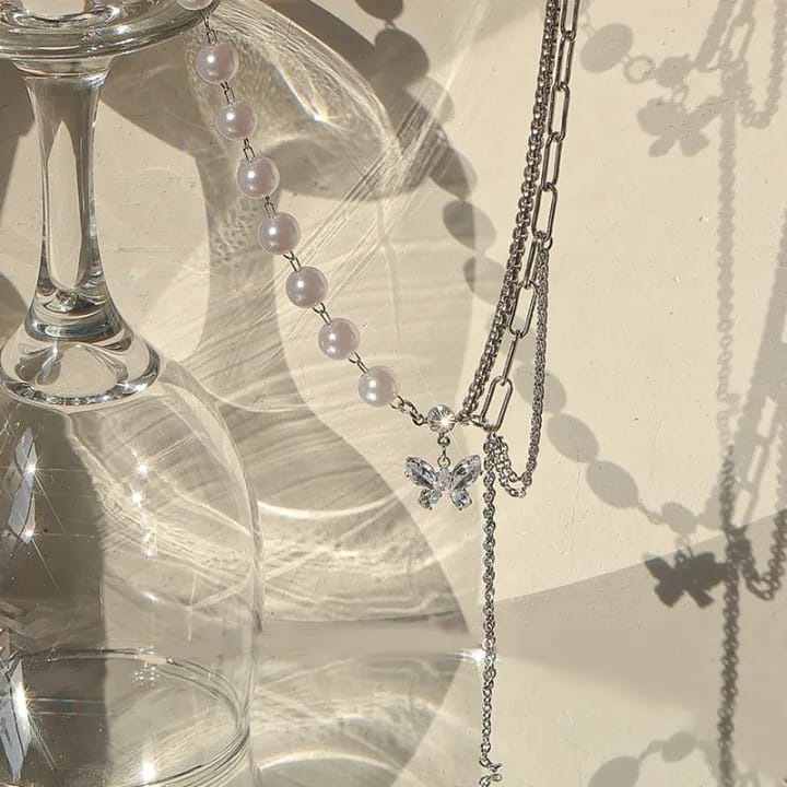Pearl Butterfly Necklace and Ring Set