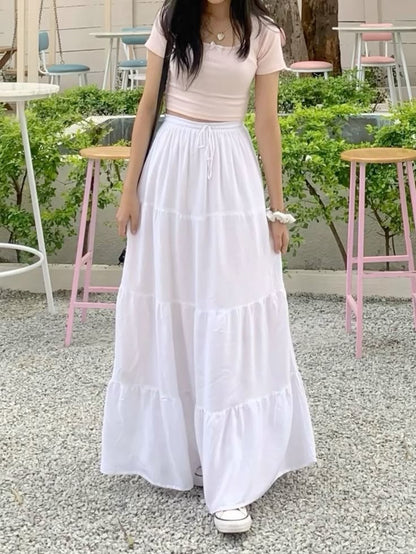 White Ruffle Maxi Skirt