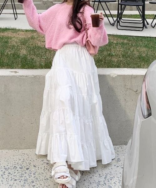 White Ruffle Maxi Skirt