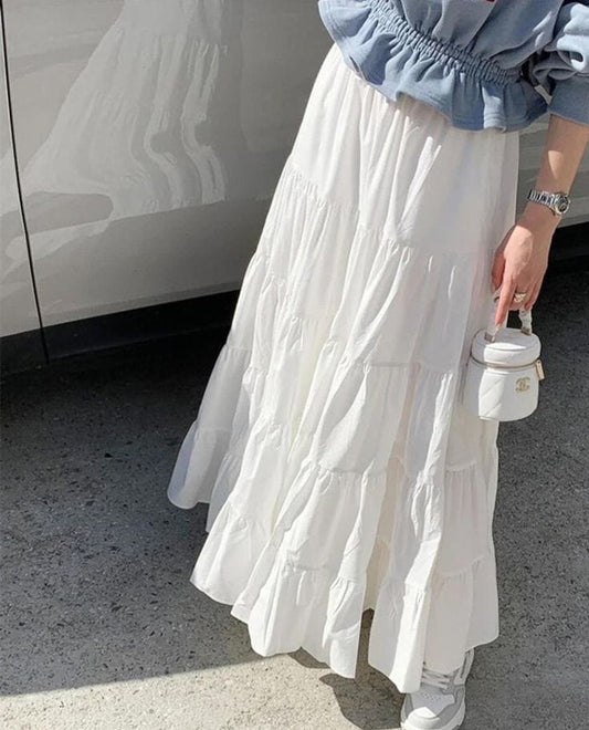 White Ruffle Maxi Skirt