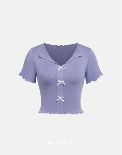 Purple Bow Tie Knit Top