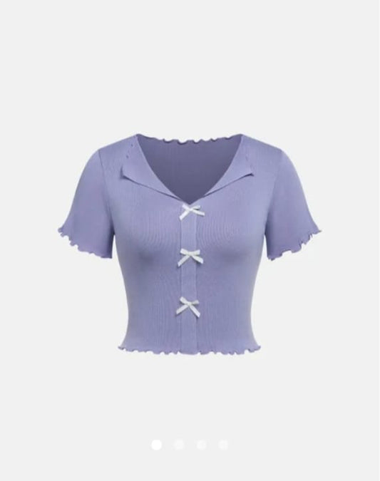 Purple Bow Tie Knit Top